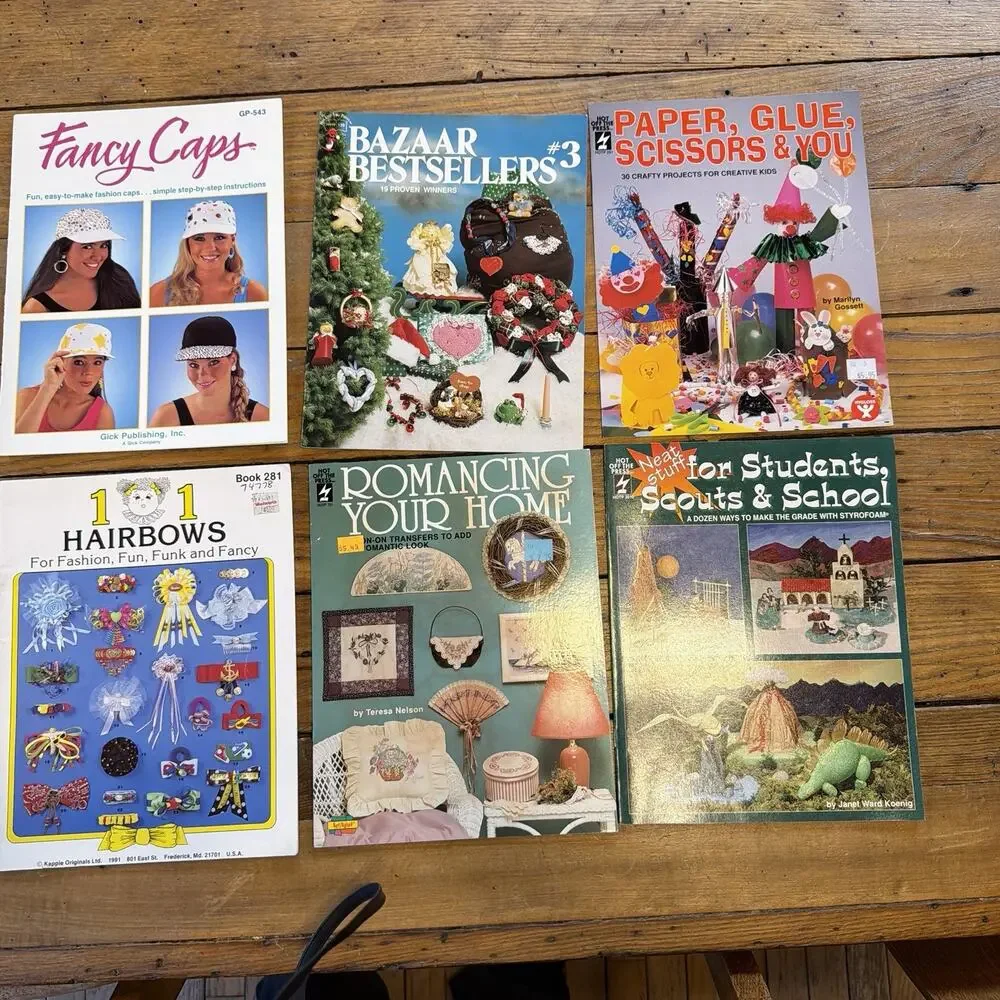 Vintage Craft Books Lot of 6 DIY Hair Bows Caps Bazaar Kids Crafts 90s Home Dec